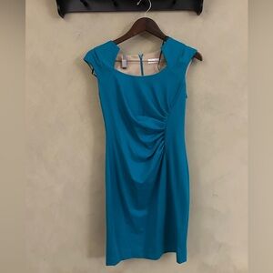 Classic Calvin Klein Teal Cap-Sleeve Sheath Dress